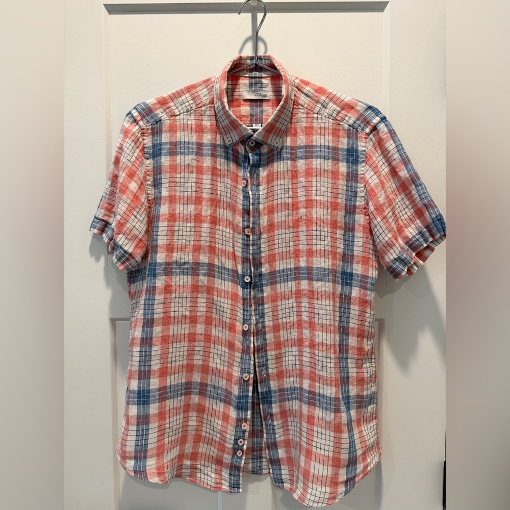 S.T. Dupont Vintage Men’s Classic Red and Blue Plaid Button Down Shirt